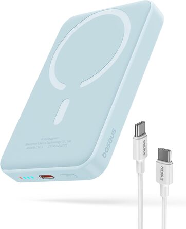 Магнітний павербанк Baseus Magsafe 10000mAh для iPhone 15/14/13/12, PD 20W USB-C, світло-блакитний