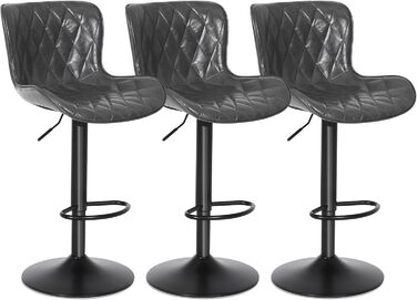 Барні стільці Youhauchair 3 шт., шкіряні, регульовані по висоті, з підніжкою та спинкою, сірі
