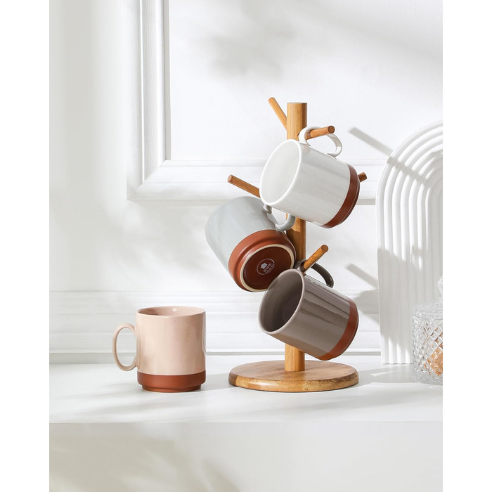 MALACASA Набір посуду з 24 предметів для 6 осіб, керамічний сервіз з реактивною глазур'ю, тепла колірна гамма. Включає: 6 тарілок для їжі, 6 тарілок для десерту, 6 супових тарілок, 6 мисок для мюслі. Колір: білий з коричневим низом (4 чашки для кави, бага