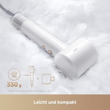 Високошвидкісний фен для волосся MOVA Turbo, 110 000 об/хв, 65 м/с, з іонізацією (200 млн негативних іонів), 8 режимів роботи, компактний та легкий (330 г)