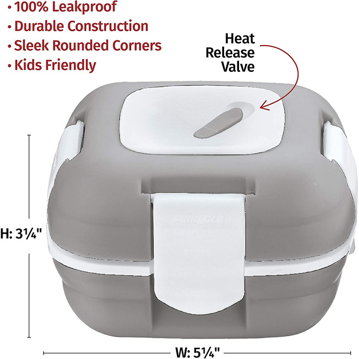 Обідня коробка Pinnacle для дітей і дорослих, набір з 2 предметів - герметична з клапаном для відводу тепла і вставкою з нержавіючої сталі - Ланч на винос для школи, офісу та університету (сірий)