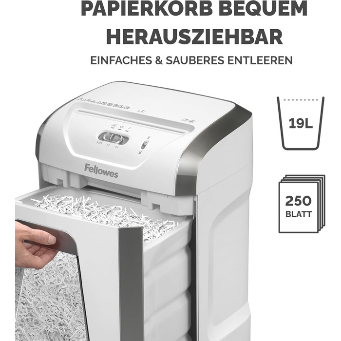 Fellowes Powershred 15C: Офісний шредер для дому, 15 аркушів, 19л контейнер, P4, білий