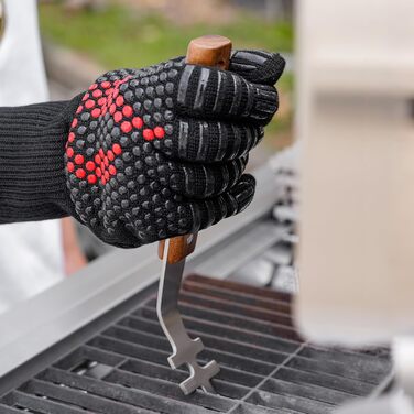 Набір гриль-посуду Onlyfire 4-в-1: щипці, лопатка, виделка, щітка з нержавіючої сталі та акації, з ручками та петлями для підвішування