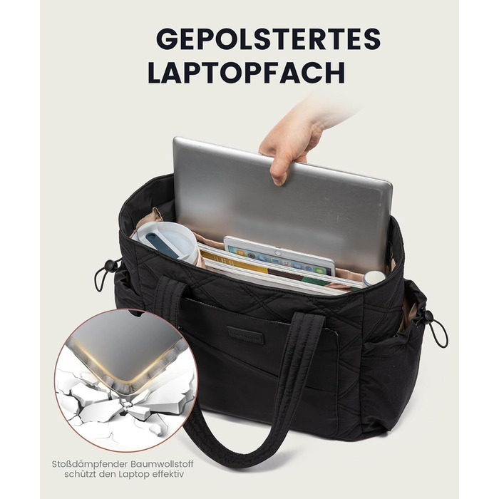 LOVEVOOK Сумка-шоппер для жінок, велика, робоча сумка, торбинка-шоппер, сумка для ноутбука 15,6/17,3 дюйма, сумка для навчання, офісна сумка, сумка для роботи, універсальна чорна сумка LOVEVOOK