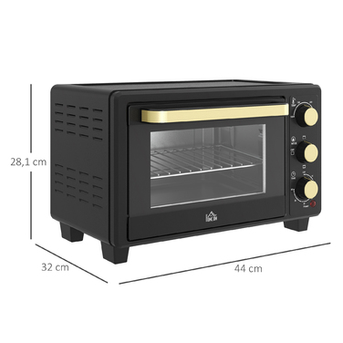 Міні-духовка HOMCOM 16 л, 1400 Вт, міні-духовка 100-230°C, таймер на 60 хв, з решіткою для гриля та деко, піч для піци з ручкою для підноса, знімний піддон для крихт Чорний | Aosom