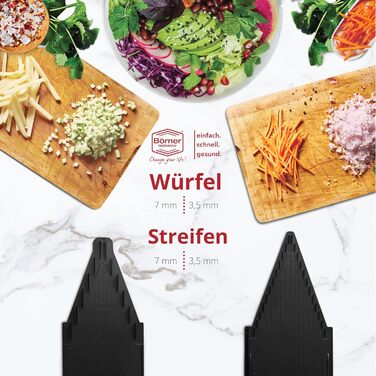 Набір овочерізок Brner V6 (7 шт.) - слайсер для овочів та фруктів - 3 режими нарізки та 2 вставки для лез - кухонна терка (чорна)