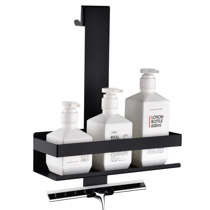 Підвісна поличка для душу з нержавіючої сталі, чорна матова, з гачками для скляних душових кабін, H30BN-1DH (1 відділення)