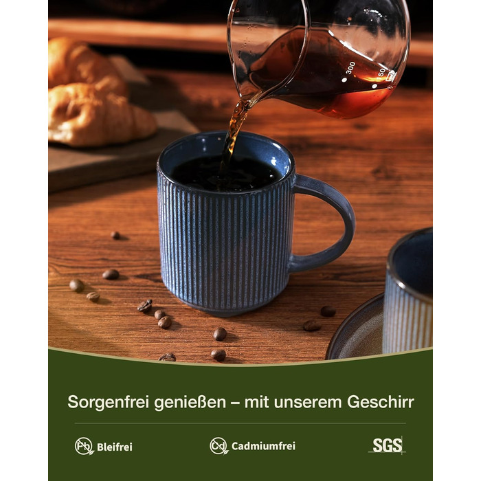 Набір тарілок Star 12 предметів для 4 осіб, керамічний посуд, стійкий до подряпин, для мікрохвильовки та посудомийної машини (Небесно-блакитний, чашки 355 мл, 6 шт.)