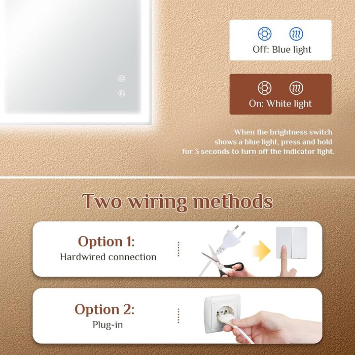 Дзеркало для ванної кімнати Clevich з підсвічуванням 80x60 см, LED, 3 кольори світла, диммування, захисне скло, сенсорне управління, функція пам'яті, антизапар, 120L x 60B см