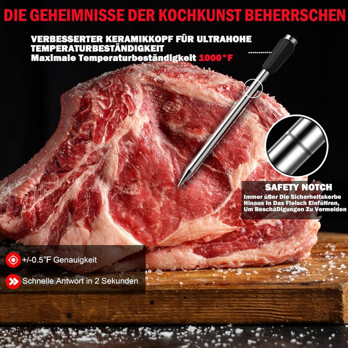 Бездротовий термометр для м'яса з Bluetooth, 150м - розумний термометр для гриля, BBQ, мангалу, духовки, кухні