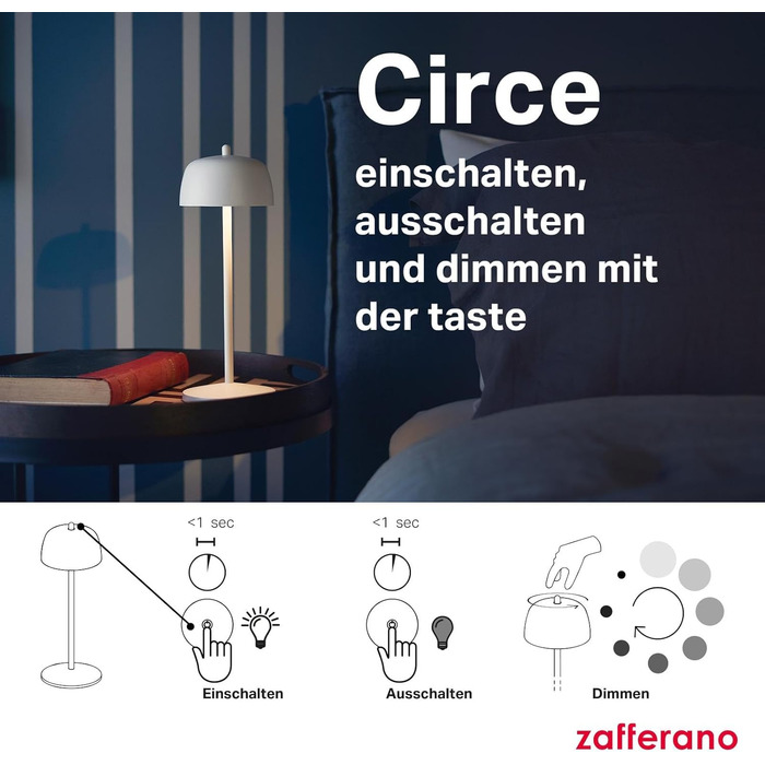 Zafferano Circe: Бездротова LED-лампа для дому та саду, Corten, 30 см, димер, 2200-3000K, керування кнопкою