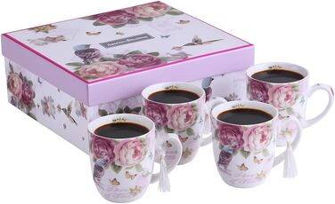 Комплект чашок для кави London Boutique K414: 4 шт., 330 мл, рожевий, стиль Vintage/Retro, флора, подарунок