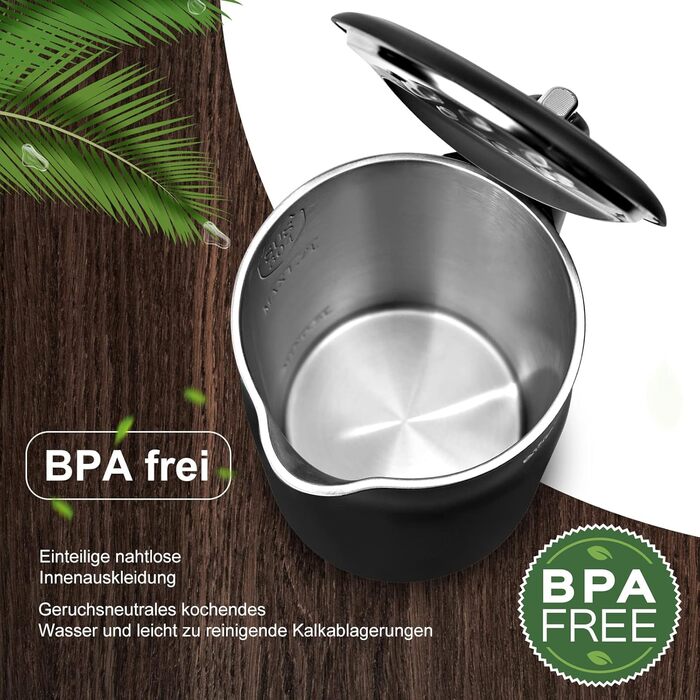 Електричний чайник Bear 1.7L з нержавіючої сталі 304, 11 температурних режимів, 1800W, захист від сухого кипіння, LCD дисплей, точне регулювання температури (40°C-100°C), BPA Free