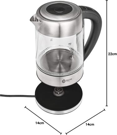 Електричний чайник BALTER з регулюванням температури, 1.5L, 2200W, білий (скло)