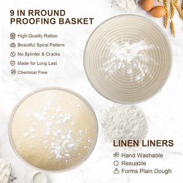 Набір для закваски та випікання хліба: силіконові banneton-кошики (2 шт.), закваска для приготування хліба