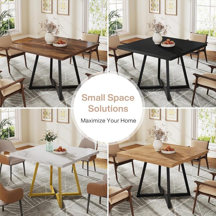 Стіл обідній Tribesigns 80x80 см, на 4 особи, промисловий стиль, металевий каркас (чорний)