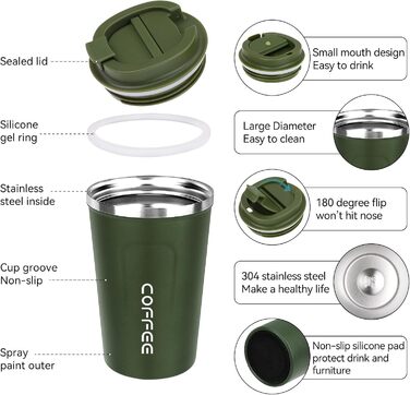 ERBO Термокружка для кави з нержавіючої сталі, 380 мл, 2 шт. (білий + рожевий) + 510 мл (зелений)