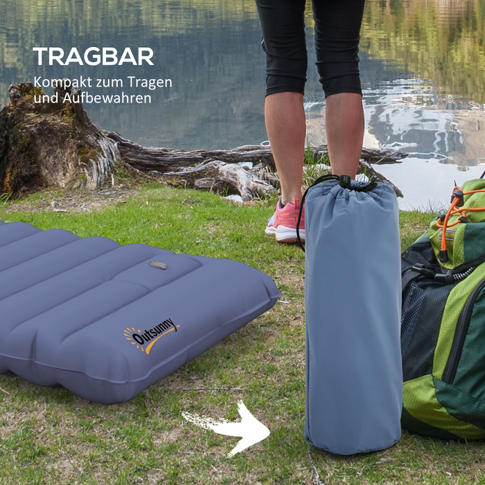 Водовідштовхувальний повітряний матрац Outsunny Camping Sleeping Mattress з сумкою для перенесення ножного насоса синій до 80 кг для активного відпочинку