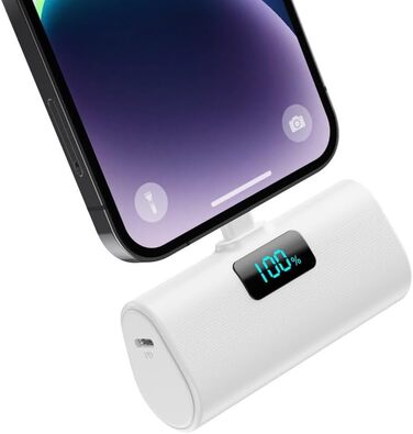 Швидка зарядка 20W PD, LCD дисплей, сумісний з iPhone 14/13/12/11 - білий, 5200mAh