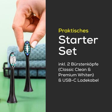 Beurer SC 30 Електрична зубна щітка Jet Black з 4 режимами чищення, 80 000 коливань, таймером та LED-дисплеєм + 2 насадки, корпус з переробленого пластику