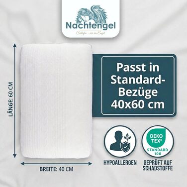 Ортопедична подушка для сну 40x60 з Memory Foam та підтримкою шиї – біла подушка для спини, живота та бокового сну Oeko-TEX, 12 см