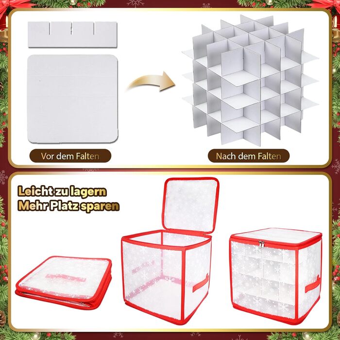 Коробка для зберігання новорічних кулі (64 відділення, 4 яруси, з регульованими перегородками, червона)