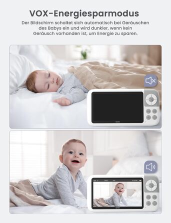 Відеоняня GHB з камерою 5'' HD IPS, 720P, 3050mAh, VOX, Zoom 3X, Нічне бачення, Зв'язок, 8 колискових, Підтримка 4 камер