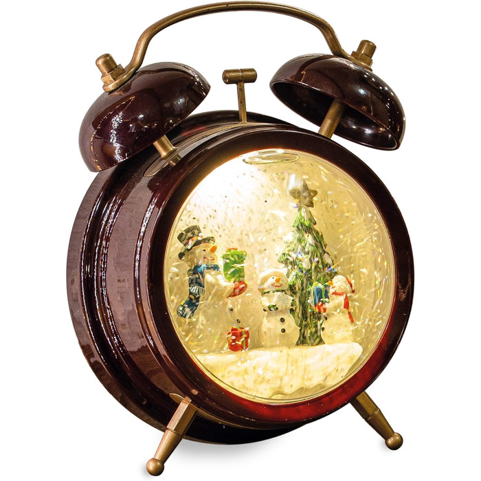 LED ліхтар Hellum Снігова куля на Новий Рік, 14x20 см, святкова прикраса, батарейний, прикраса на Різдво, 524321 (Сніговик, будильник)