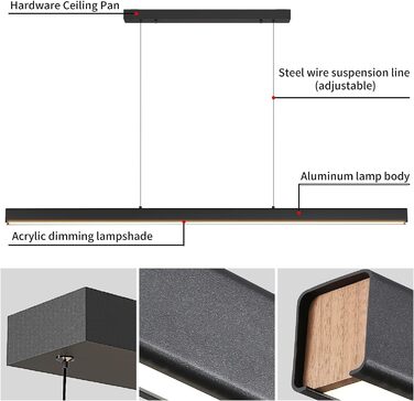 Лінійні підвісні світильники Кухонний острів, 150 см Сучасний більярдний стіл Острівний світильник для кухні Їдальня Освітлювальний прилад з регулюванням яскравості Дерев'яний світильник Підвісний кухонний підвісний світильник з регулюванням висоти над ос