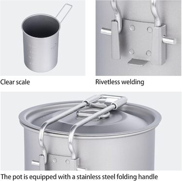 Титанковий казанок iBasingo 900мл з кришкою - казанок для кемпінгу, приготування їжі на відкритому повітрі, подорожей та пікніків