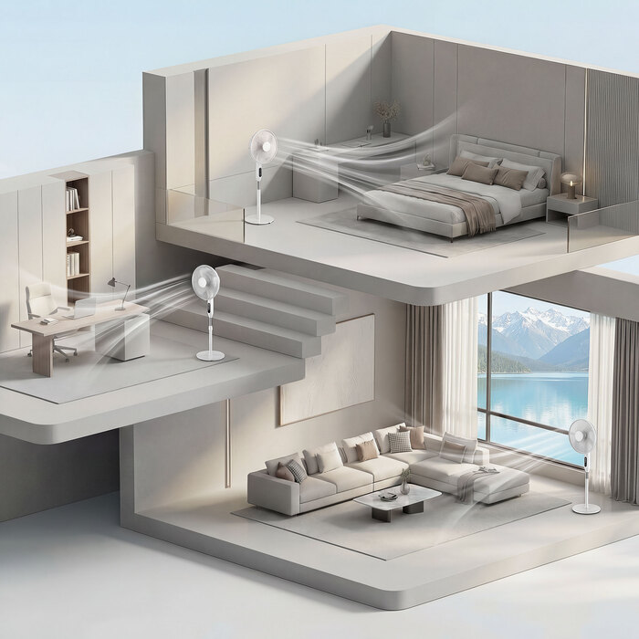 Вентилятор підлоговий з таймером на 15 годин, кутом коливання 85°, LED-панеллю керування, пультом дистанційного керування, білий