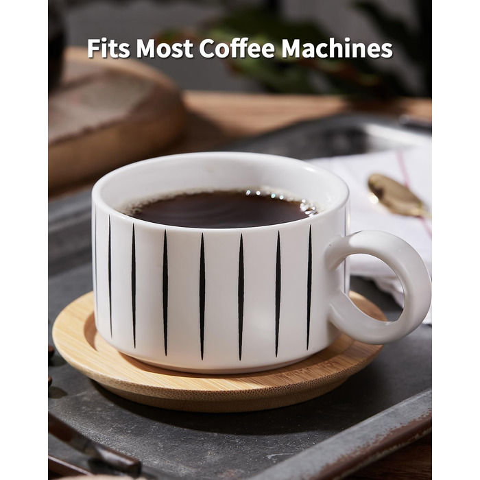 Набір кавових чашок Cappuccino HOME DECOR (4 шт, 160 мл) з підставками та стійкою - 160 мл, Stripe, кераміка