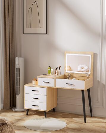 Трюмо ZenkiHome з дзеркалом та підсвіткою, ширина регулюється від 80 до 120 см, колір дуб