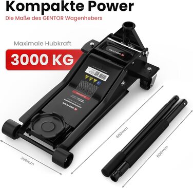 Гідравлічний домкрат 3T низькопрофільний 75-505мм з гумовими накладками для легкових авто та SUV – професійний, поворотний на 360° (Чорний)