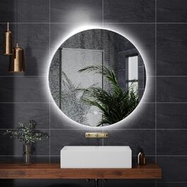 LED дзеркало для ванної кімнати з підсвічуванням, кругле, диммер, 3 кольори світла (3500K-6500K), сенсорне керування, протизапотівання, 80 см, для макіяжу та гоління