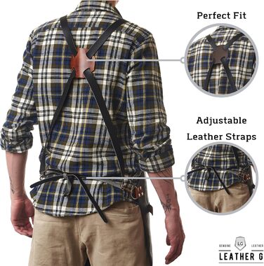 Чорний шкіряний фартух для гриля з тримачем для пива, BBQ фартух для майстра гриля - міцний, з кишенями, регульовані бретельки