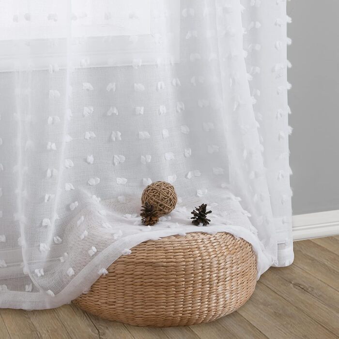 Комплект напівпрозорих штор Joywell White Pom Pom Boho 2 140x245 см