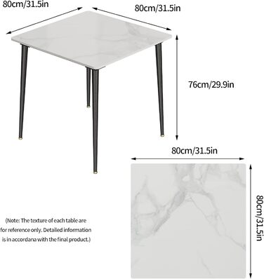 Стіл кухонний FATIVO, 80x80 см, білий глянцевий, для 2 осіб, з металевими ніжками, скандинавський стиль