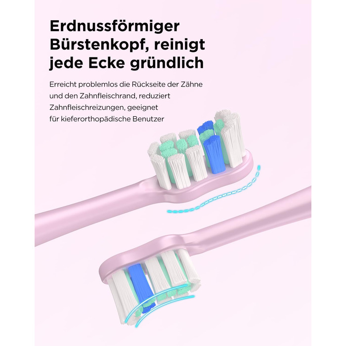 Електрична звукова зубна щітка для дорослих і дітей, 5 режимів чищення, 3 рівні інтенсивності, таймер, 8 насадок, кейс для подорожей, акумуляторна (Рожева, 1 шт.)