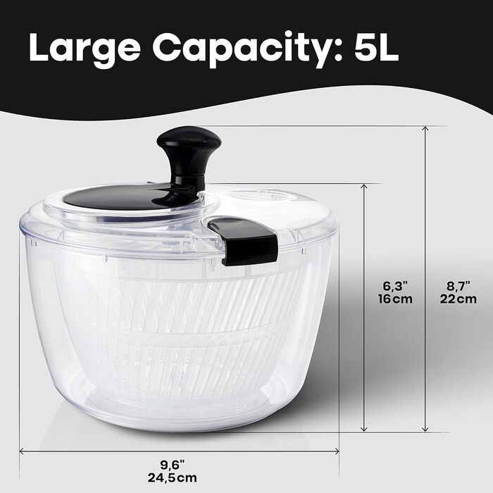 Великий салатник-центрифуга Neatness 5.28 л: швидке миття овочів, фруктів, пасти та картоплі фрі