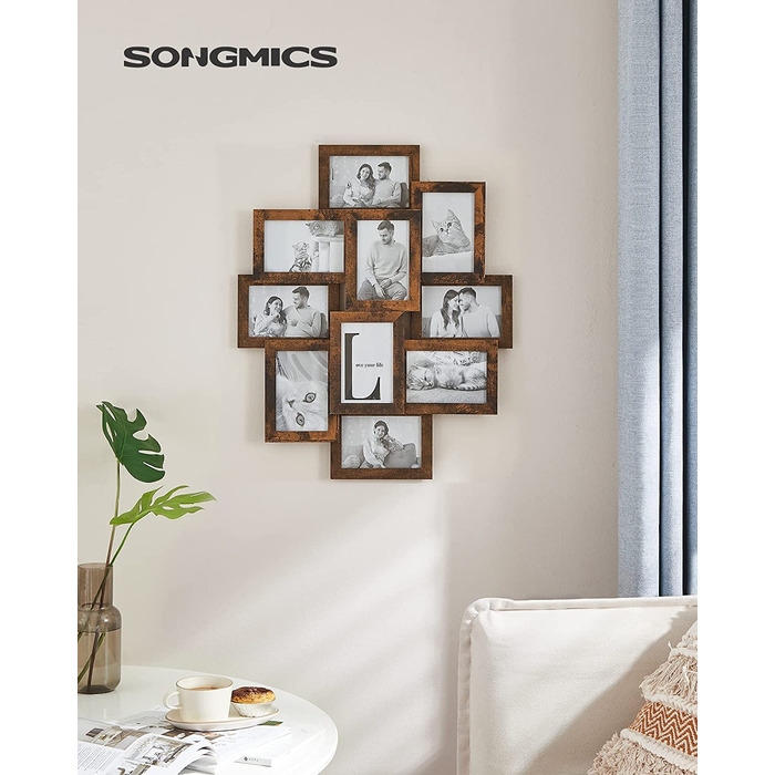 Фоторамка-колаж SONGMIC для 10 фотографій розміром 10х15 см вінтажно-коричнева