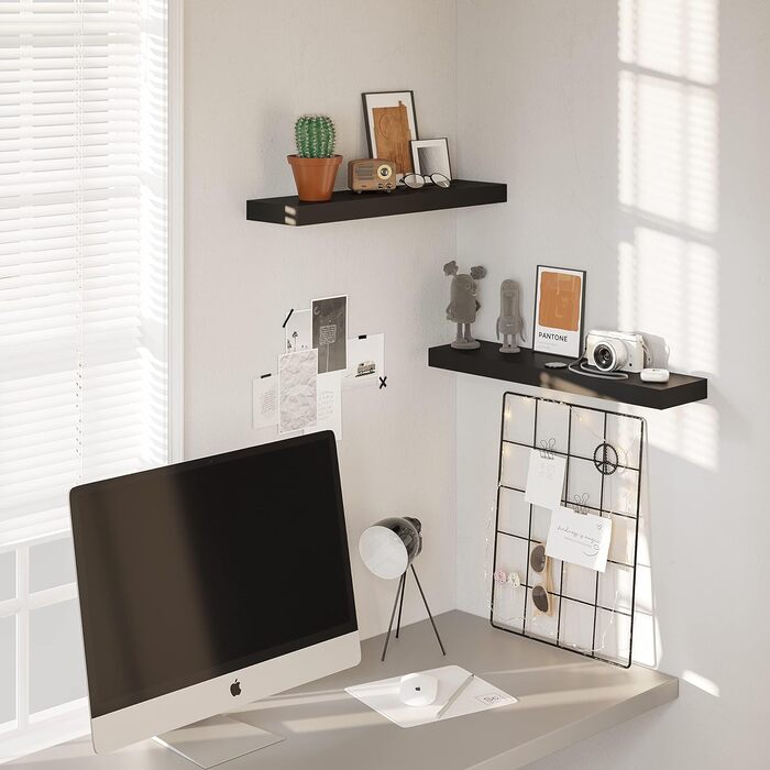 Полиці настінні BAMEOS, комплект з 2 шт., 60x14.7 см, чорні - декор для ванної, кухні, вітальні, спальні