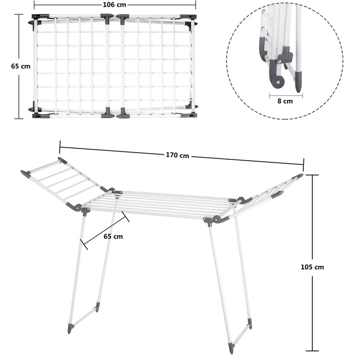 Сушильна машина Meisterhome Extra Stough DryRack з крилами для довгого одягу, сушильна машина Stable Wing - для приміщень і на відкритому повітрі - 19 м довжини сушильної лінії Чорний