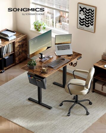 SONGMICS Електричний стіл для роботи, 120x60 см, регулювання висоти, пам'ять на 4 положення, для офісу, вінтажний коричневий, LSD132K01