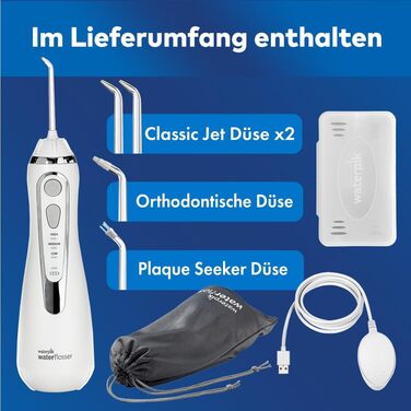 Waterpik Advanced Бездротова Іригатор для Рота, Іригатор для Рота з Преміум-Якістю, 4 Насадки, 3 Режими, Білий