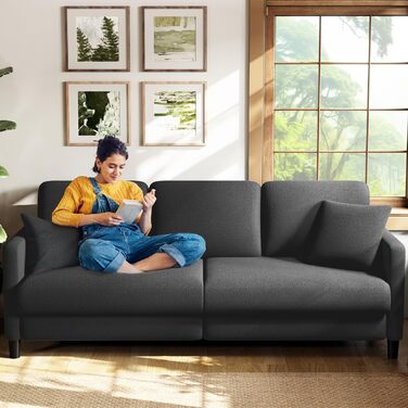 Двомісний диванчик, компактний диван для підліткової кімнати, зручний невеликий диван, легка збірка без інструментів, дивани з масиву дерева, невеликий диван для вітальні (сірий, 211 см)