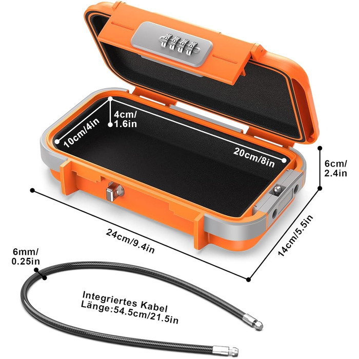 Портативний водонепроникний сейф з цифровим кодом і дротяною мотузкою, фіксує цінні речі в дорозі (помаранчевий)