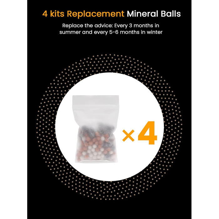 Набір мінеральних перлин YEAUPE для душу: фільтр від накипу, антибактеріальний ефект, мінералізація, pH-нейтральний. 4 шт.