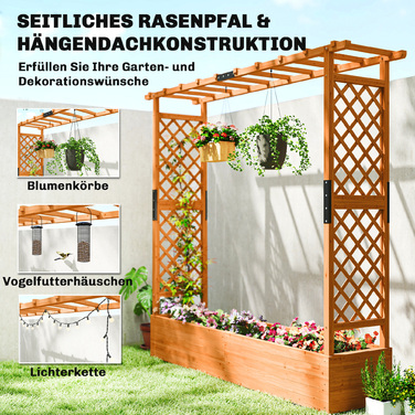 Підвищене грядка з опорою для ліан та дахом, для квітів, фруктів, овочів та трав, 196 x 44 x 181 см, дерево, помаранчевий