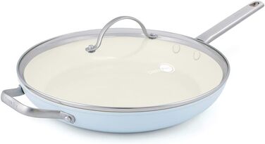 Сковорода GreenPan Padova з антипригарним покриттям Ceramic Antihaftbeschichtung, 30.5 см з кришкою та допоміжним ручками, без PFAS, придатна для миття в посудомийній машині, світло-блакитна